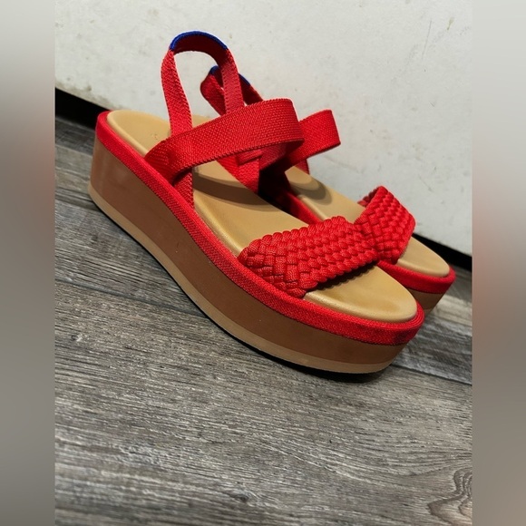 Rothy's Shoes - Rothy's The Lightweight Platform Wedge Sandals Red Hot Woven Size 9